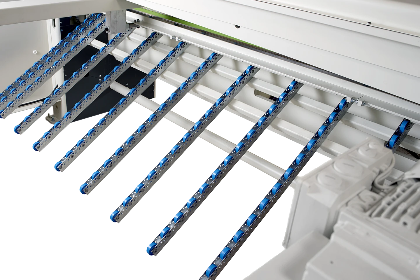sheet support with delivery to rear on a metal shear on white background
