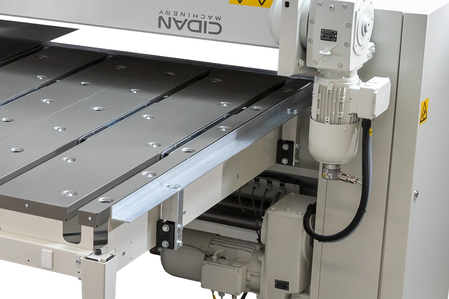 squaring arm on the backgauge to a cidan folding machine on white background