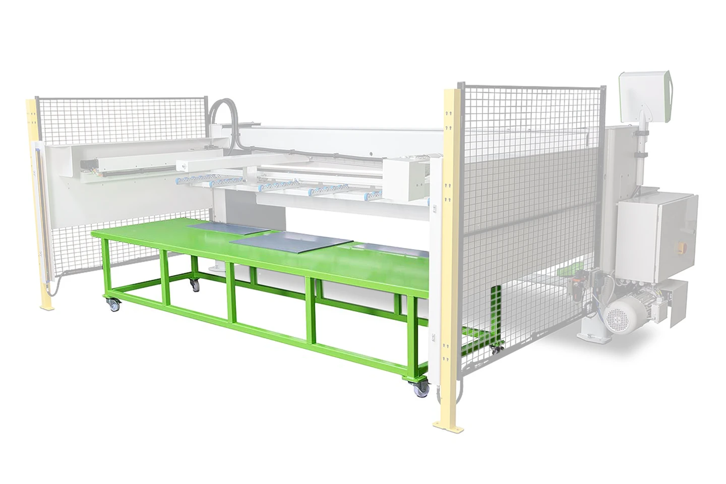 moveable material wagon with cutted sheets for rapido ssm electrical guillotine shear on white background