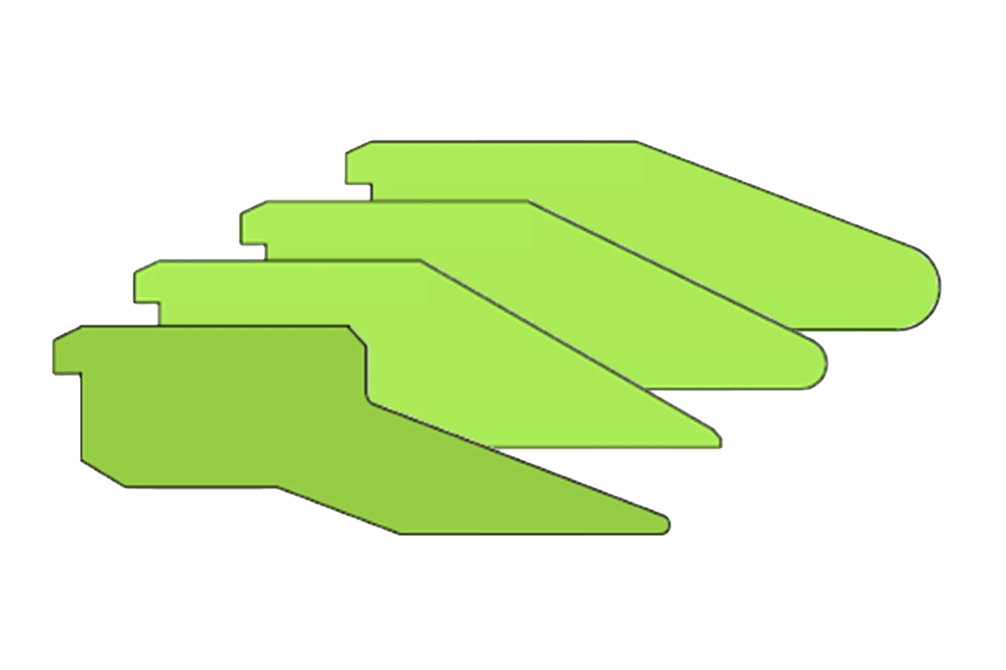 different profiles of straight rails for forma folding machine on white background