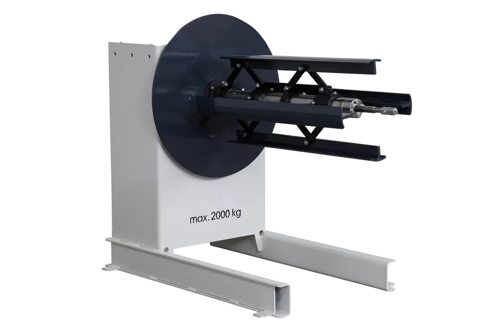 manual 2 ton decolier for coils on white background