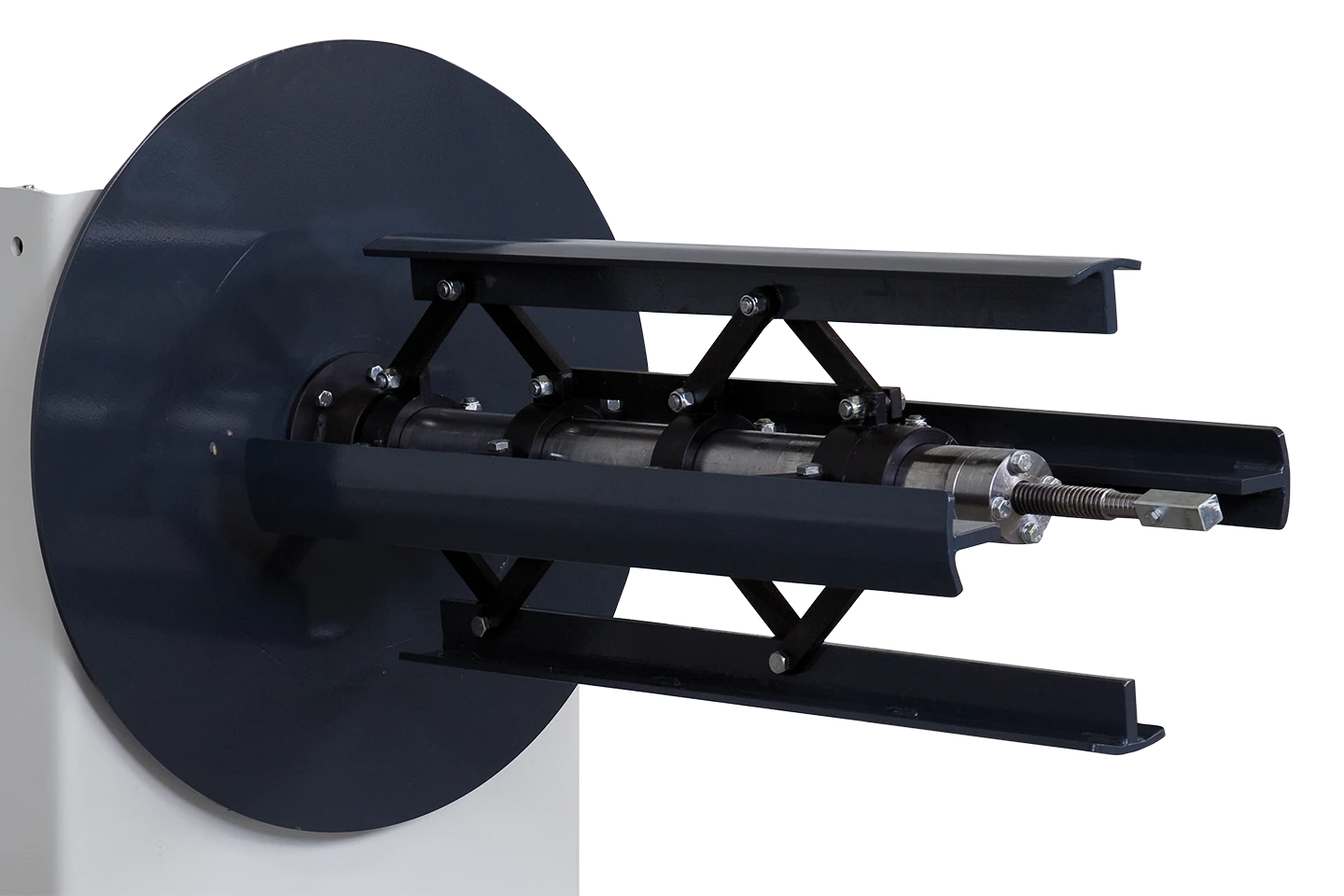 mandrel with larger inner diameter on manual decoiler on white background