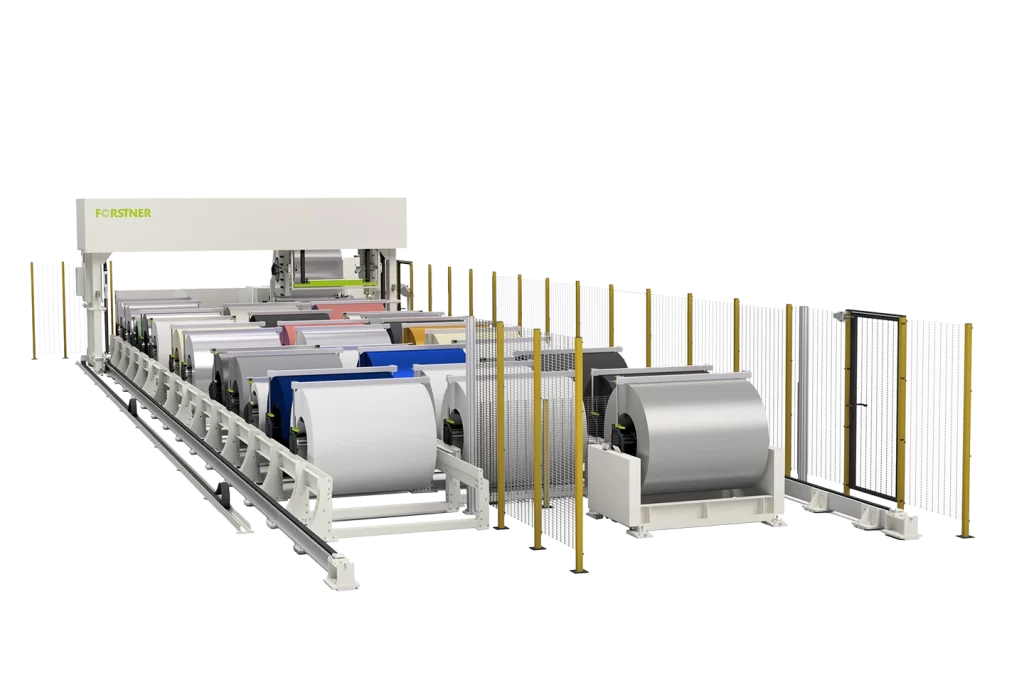 forstner coilfarm för hantering upp till 50 coils mot vit bakgrund