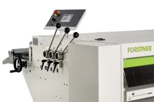 straightener and control panel on a forstner cut to length machine on white background