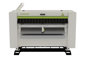 outfeed side of a forstner slit cut to length machine on white background