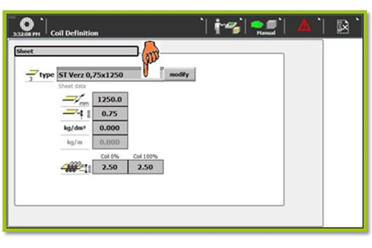 material definition in the control system f3 in a coilline on white background