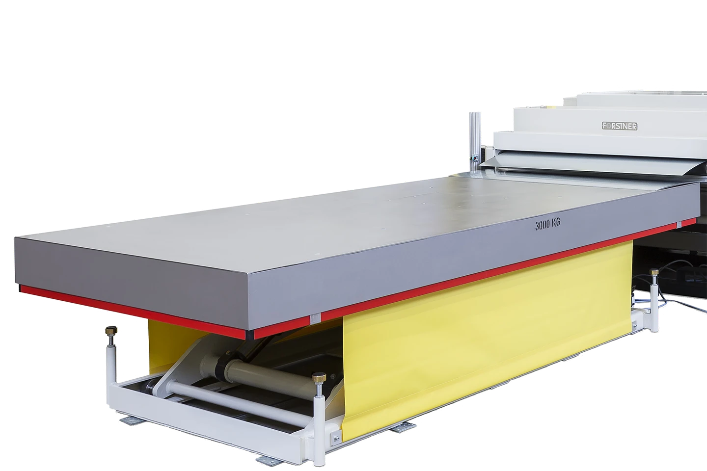 stacking table for handling sheets after cut to length machine on white bakgrounf