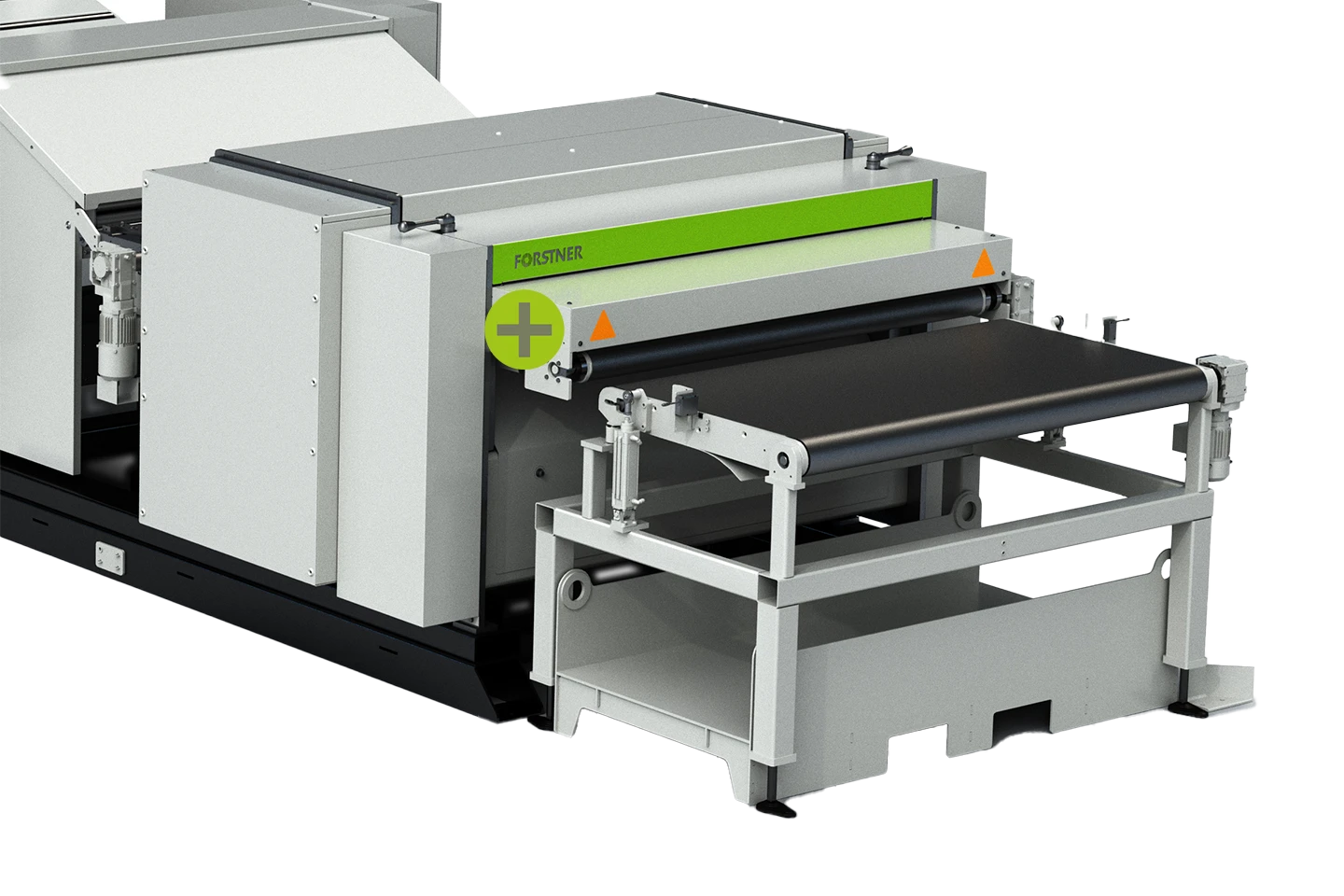 conveyor belt after a cut to length machine on white background